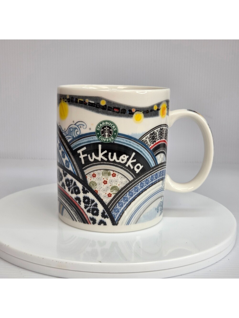 Starbucks Fukuoka Japan City Mug 2015 Blue White Collector 12oz Rare